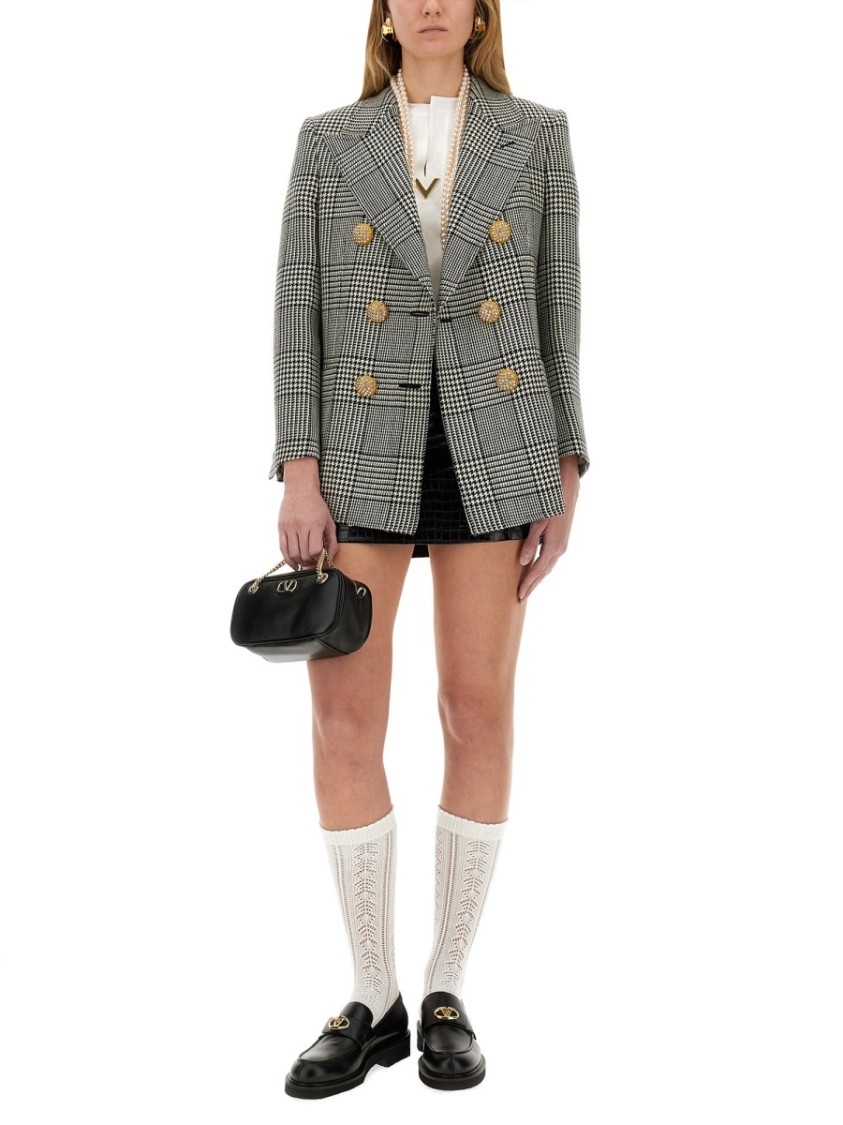 Shop Valentino Double-breasted Houndstooth Wool Jacket