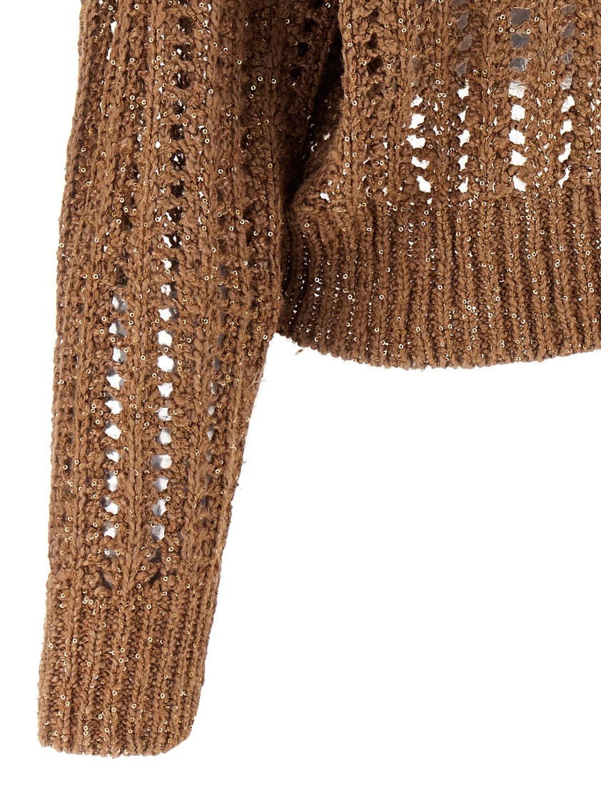 Brunello Cucinelli Rustic Dazzling Net Sweater In Brown