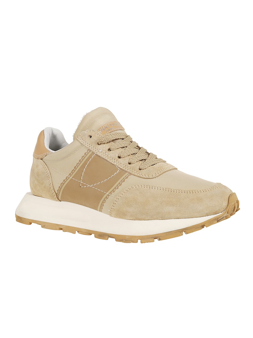Philippe Model Paris Almond Beige Suede Panel Sneakers In Brown
