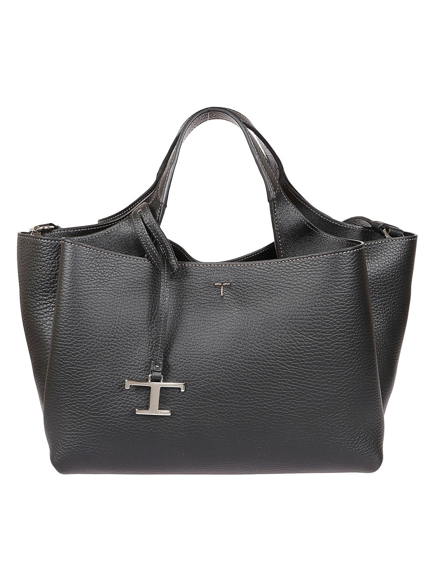 Tod's Structured Leather Handbag In Gray