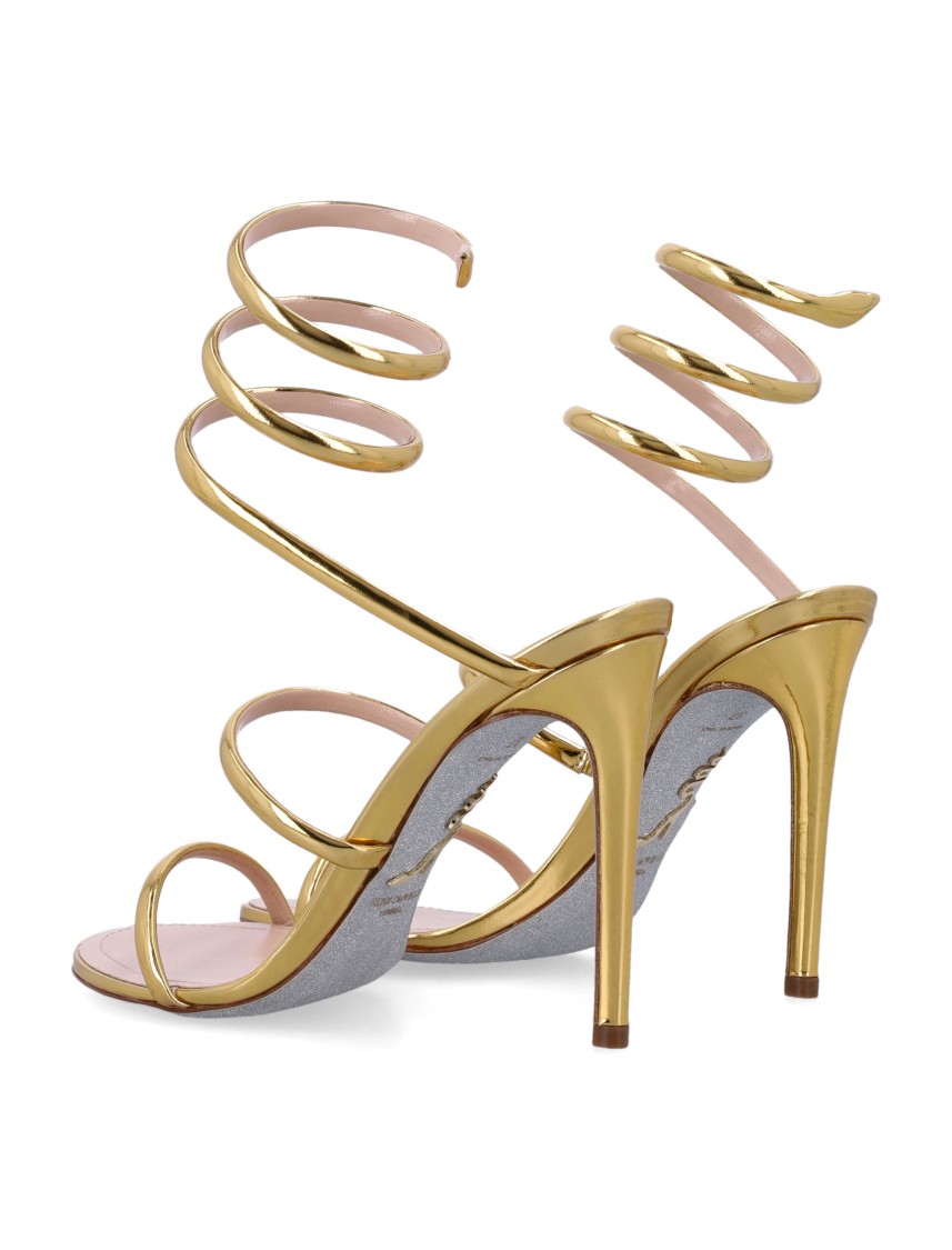 René Caovilla Cleo Metallic Mini Sandal With High Stiletto Heel In Gold