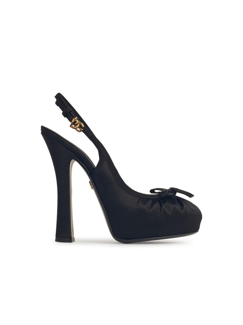 Dolce & Gabbana Vally 150 Slingback Satin Platform Pumps In Black