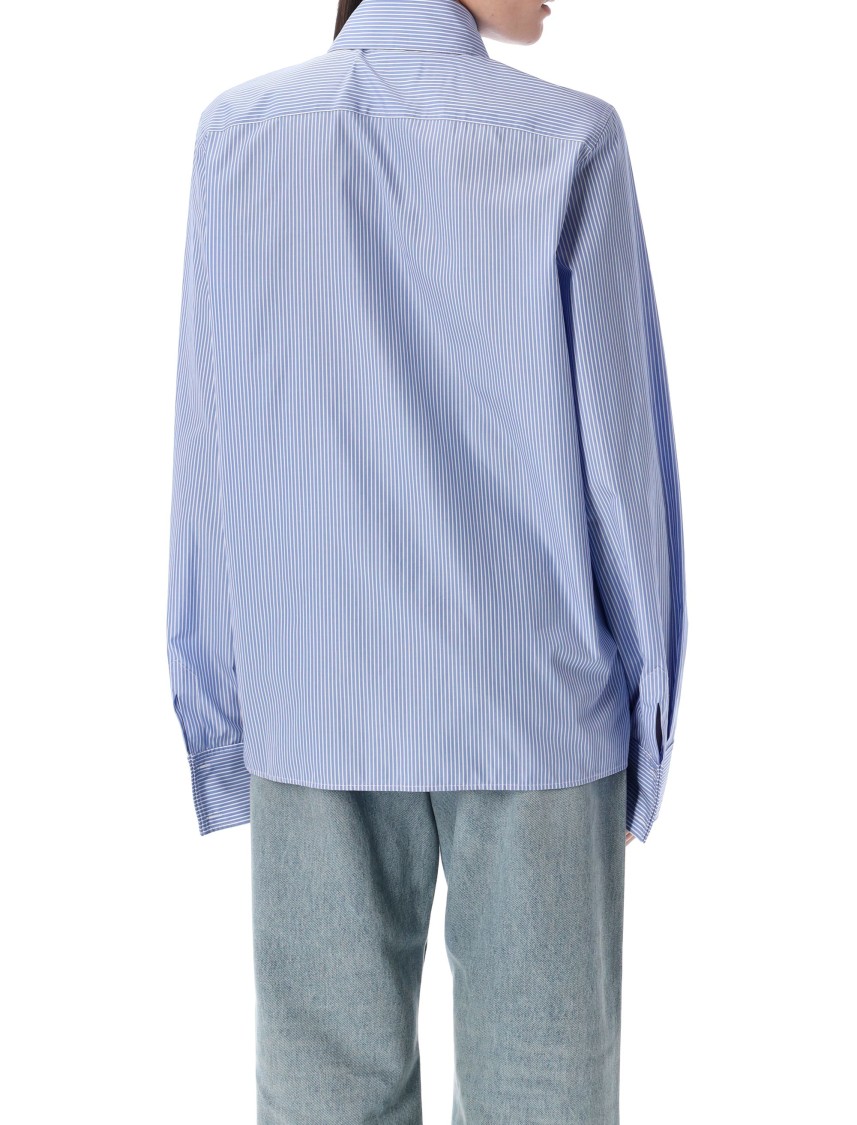 Saint Laurent Cassandre Striped Long-sleeved Shirt In Blue