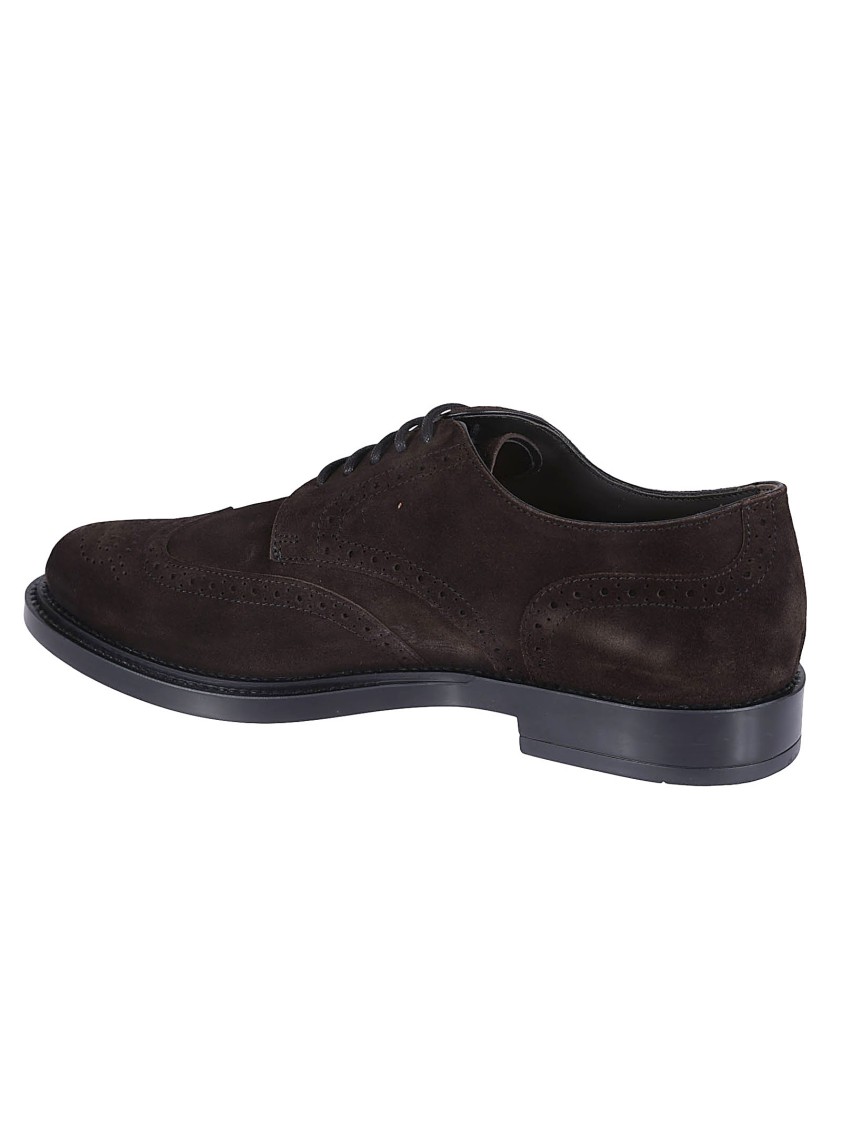 Tod's Brown Wingtip Derby Shoes With Intricate Brogue Detailing In Black