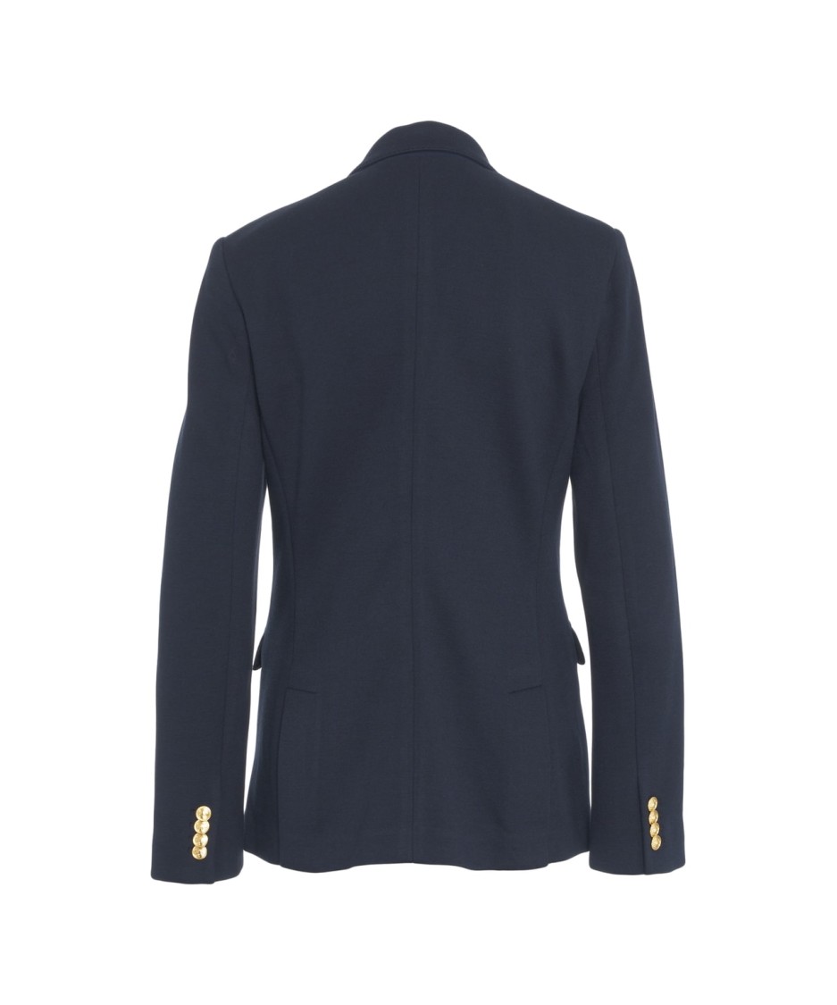 Shop Polo Ralph Lauren Double-breasted Knit Blazer In Blue