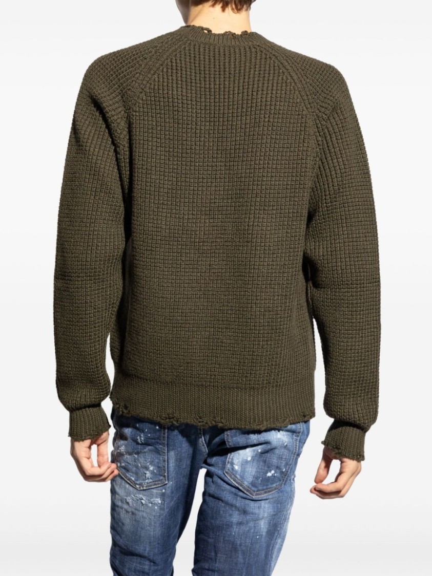 Dsquared2 Textured Knit Sweater With Cut-out Details And Relaxed Fit In Green