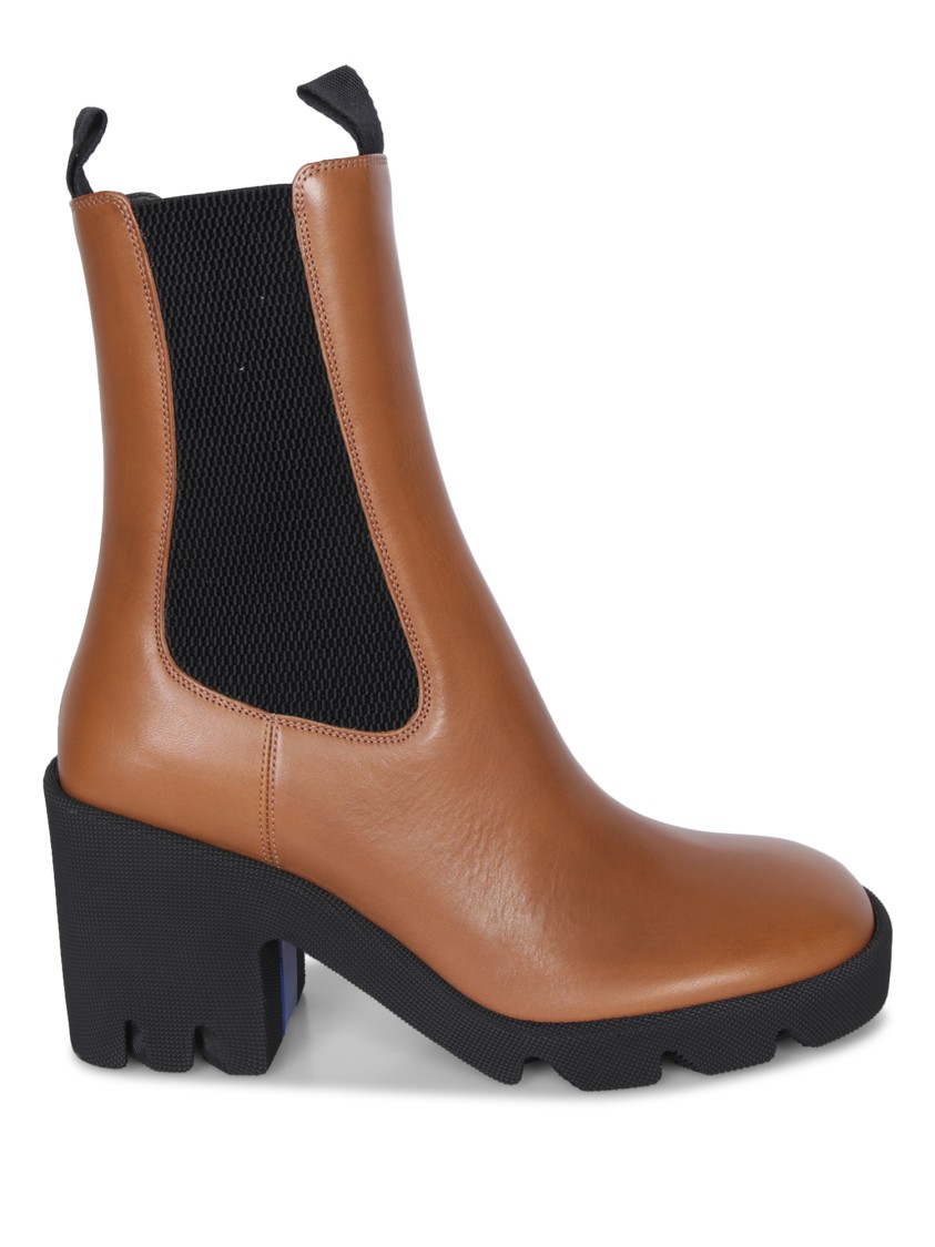 Shop Burberry Brown Leather Boots With Chunky Heel In Black