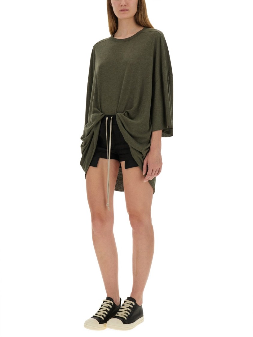 Rick Owens Oversize T-shirt Asymmetric Hem Drawstring Detail In Green