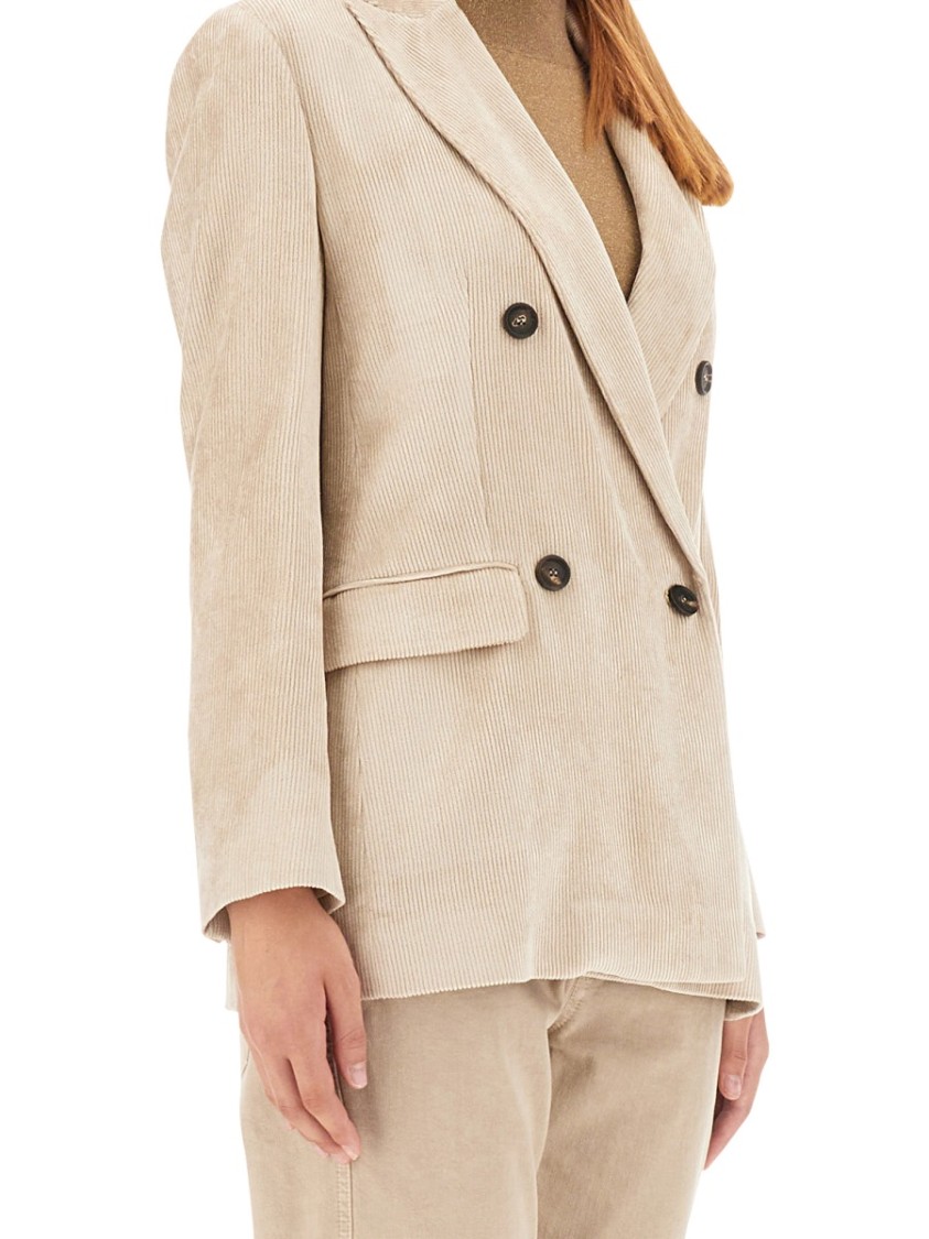 Brunello Cucinelli Hammered Corduroy Blazer With Monili In Neutrals