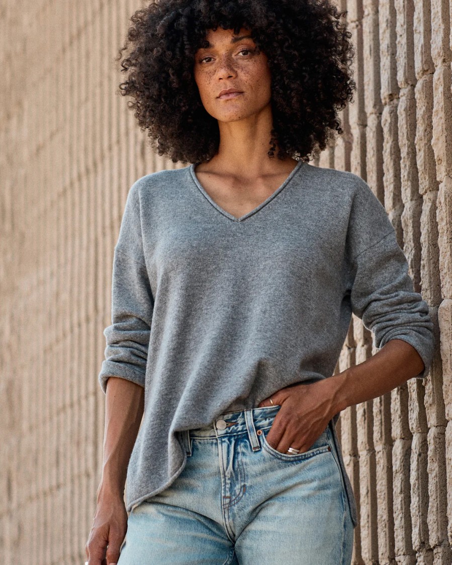 Outerknown Relaxed V-neck Sweater With Drop Shoulders In Gray