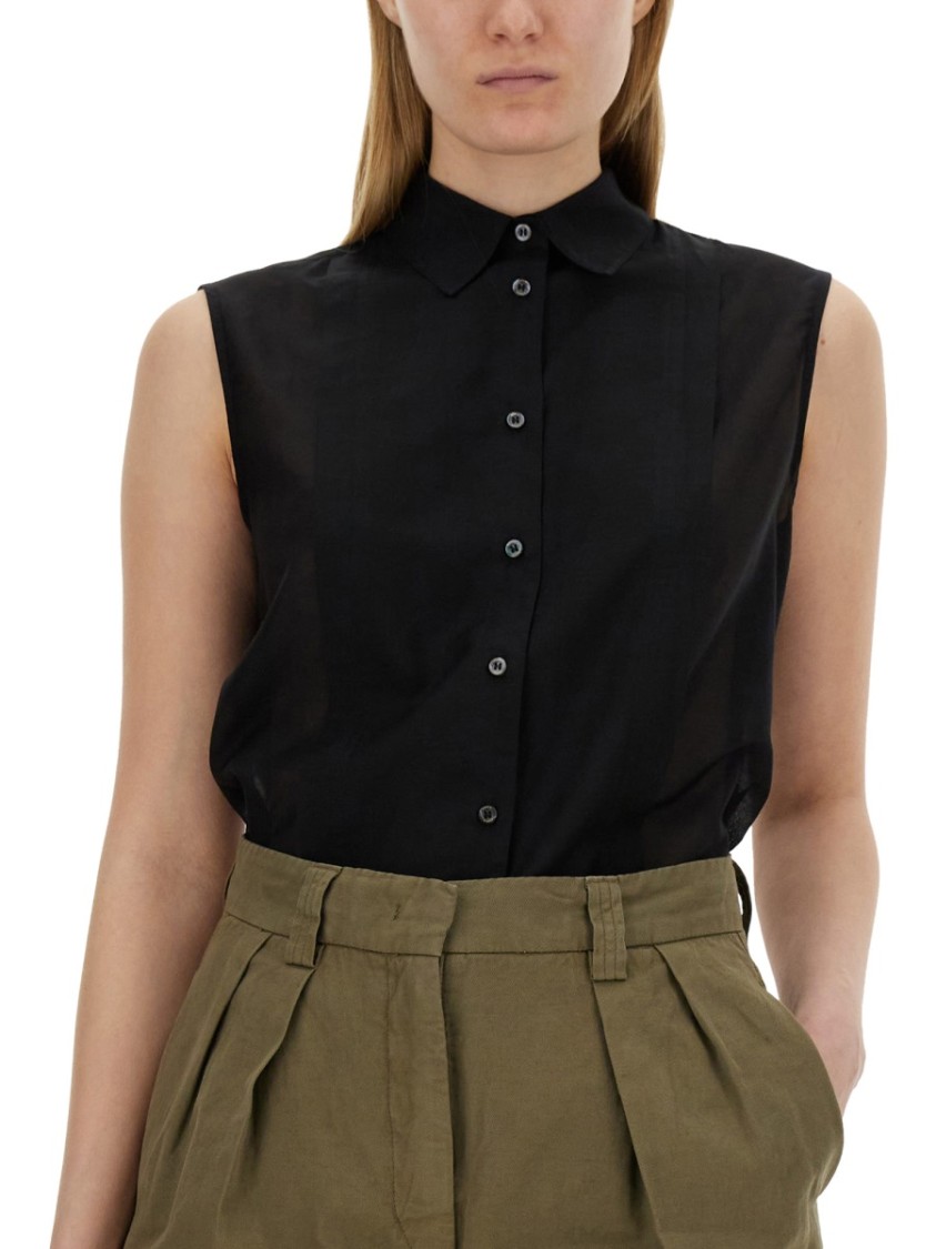 Aspesi Sleeveless Silk Blend Shirt In Black