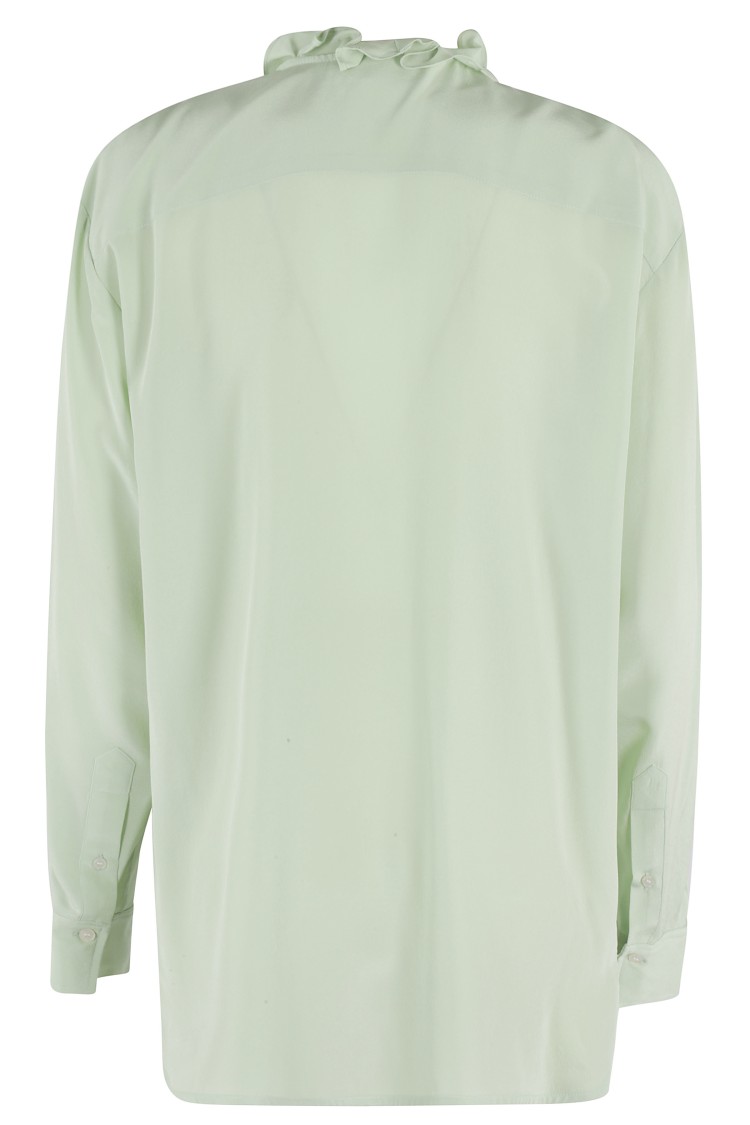 Victoria Beckham Ruffled Crepe De Chine Shirt In Green
