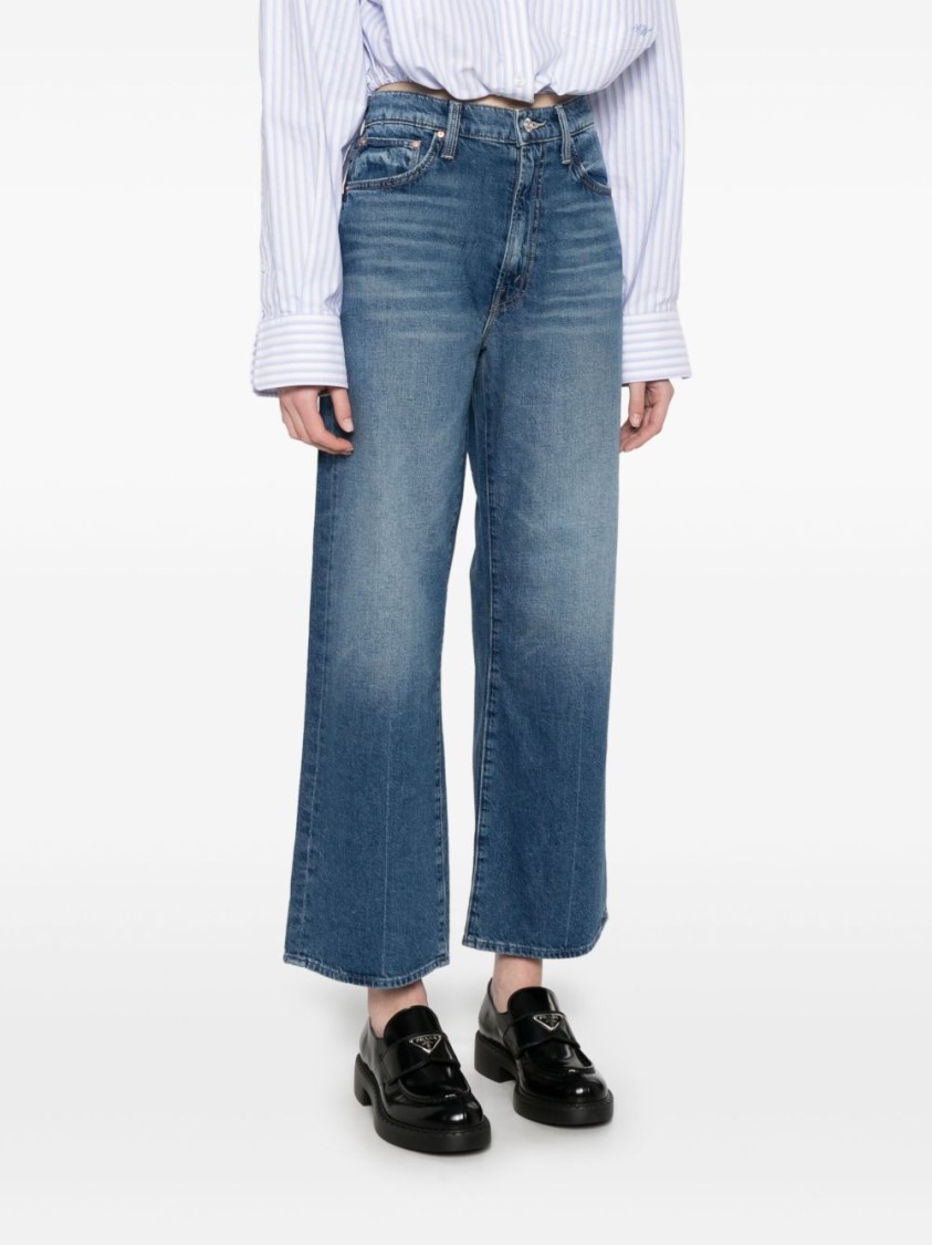 Mother High-waisted Cropped Jeans In Blue Denim In Blue