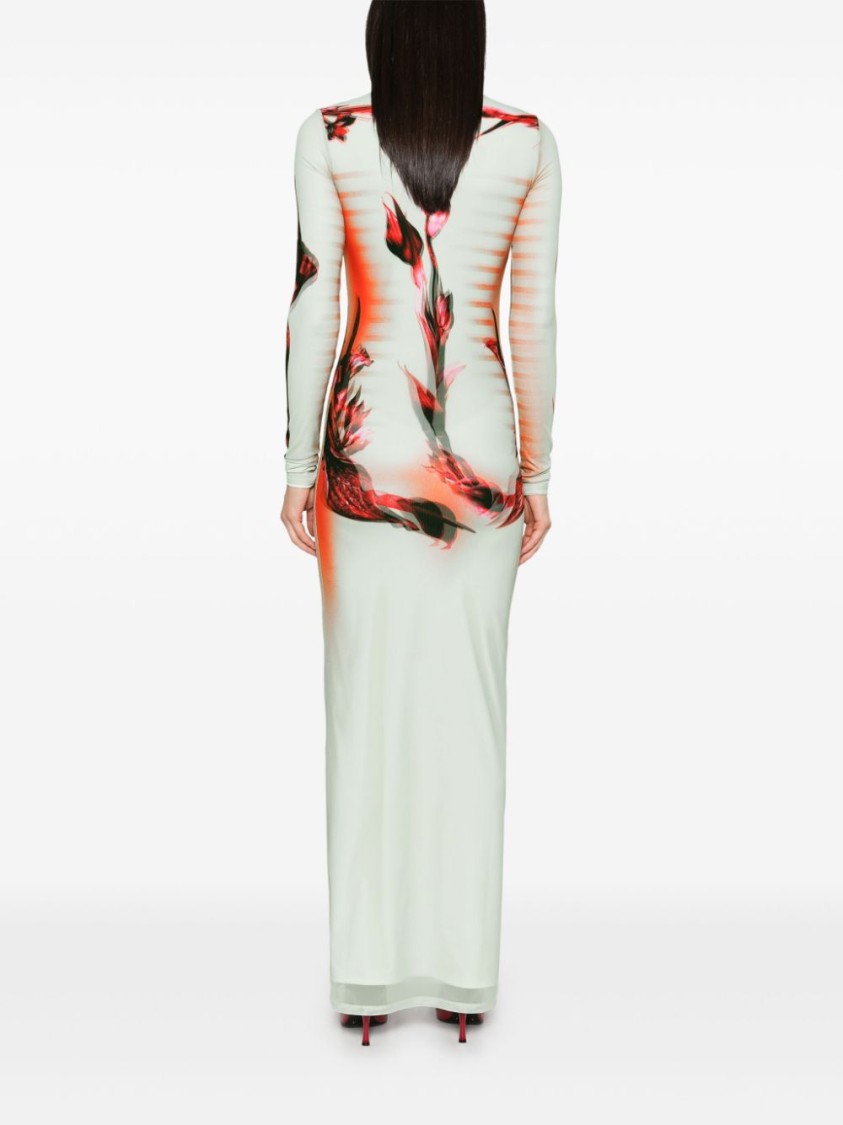 Shop Jean Paul Gaultier Floral Print Long Dress In White