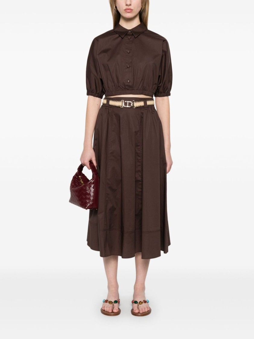 TWINSET TWIN-SET FLOWING MIDI SKIRT WITH FITTED WAIST AND DECORATIVE BELT