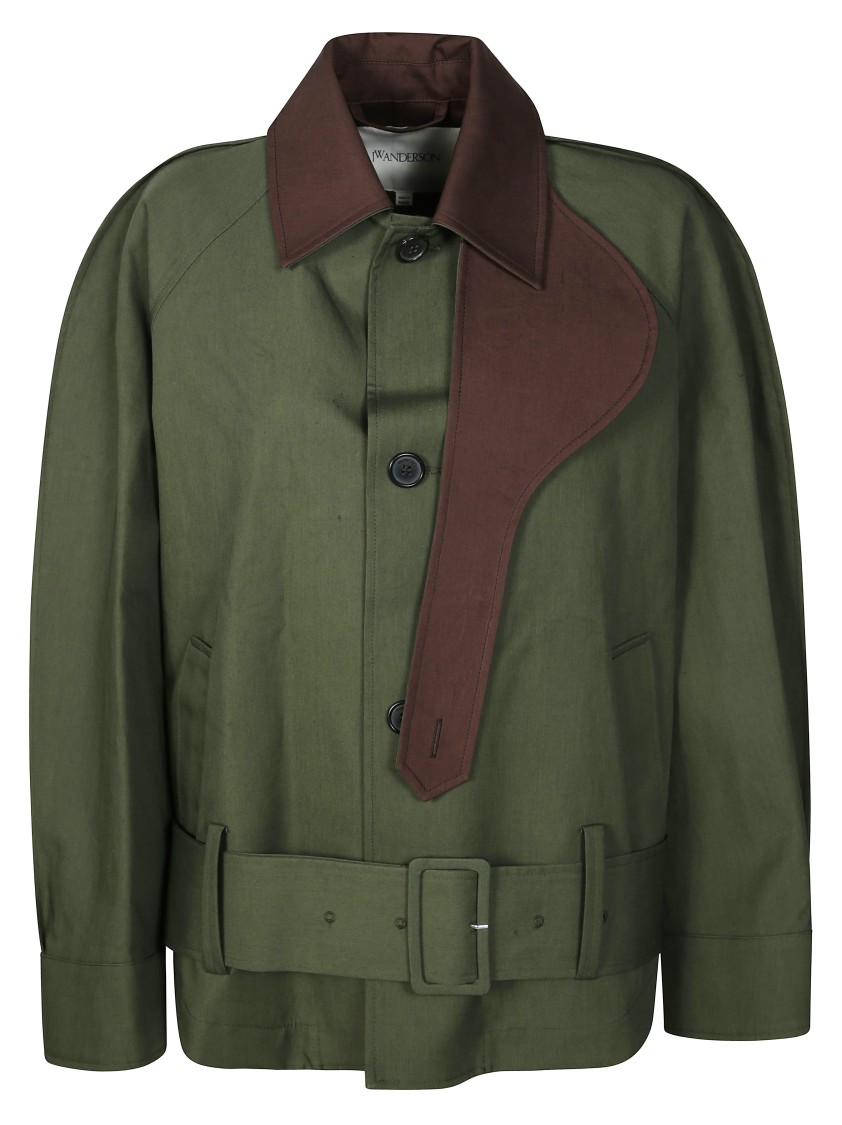 Jw Anderson J. W. Anderson Khaki And Chestnut Jacket With Belted Waist In Green