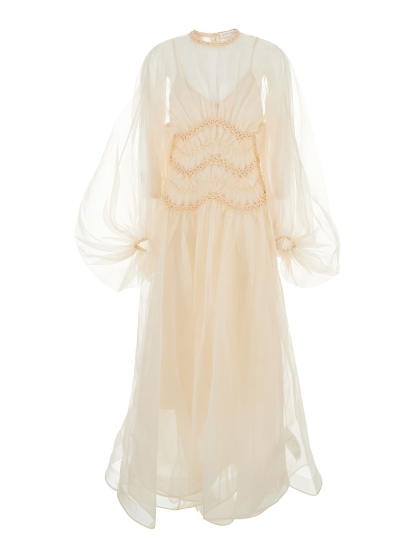 Shop Zimmermann Illuminate' Beige Crewneck Dress In Neutrals
