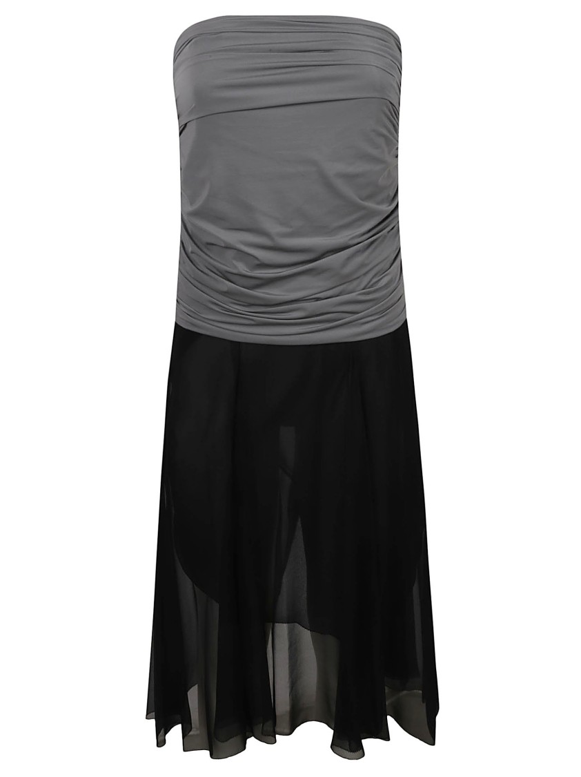Tory Burch Strapless Black Dress With Gathered Bodice In Gray