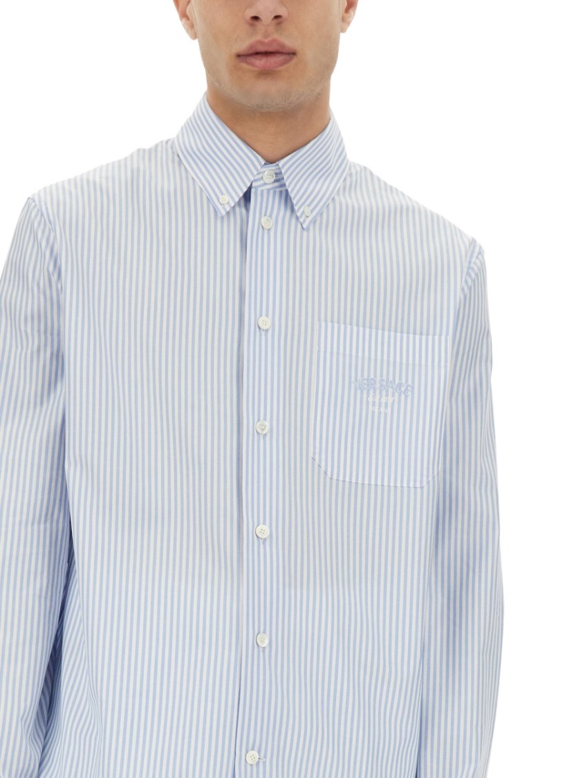 VERSACE VERSACE STRIPED SHIRT WITH SILK PRINTED INSERT