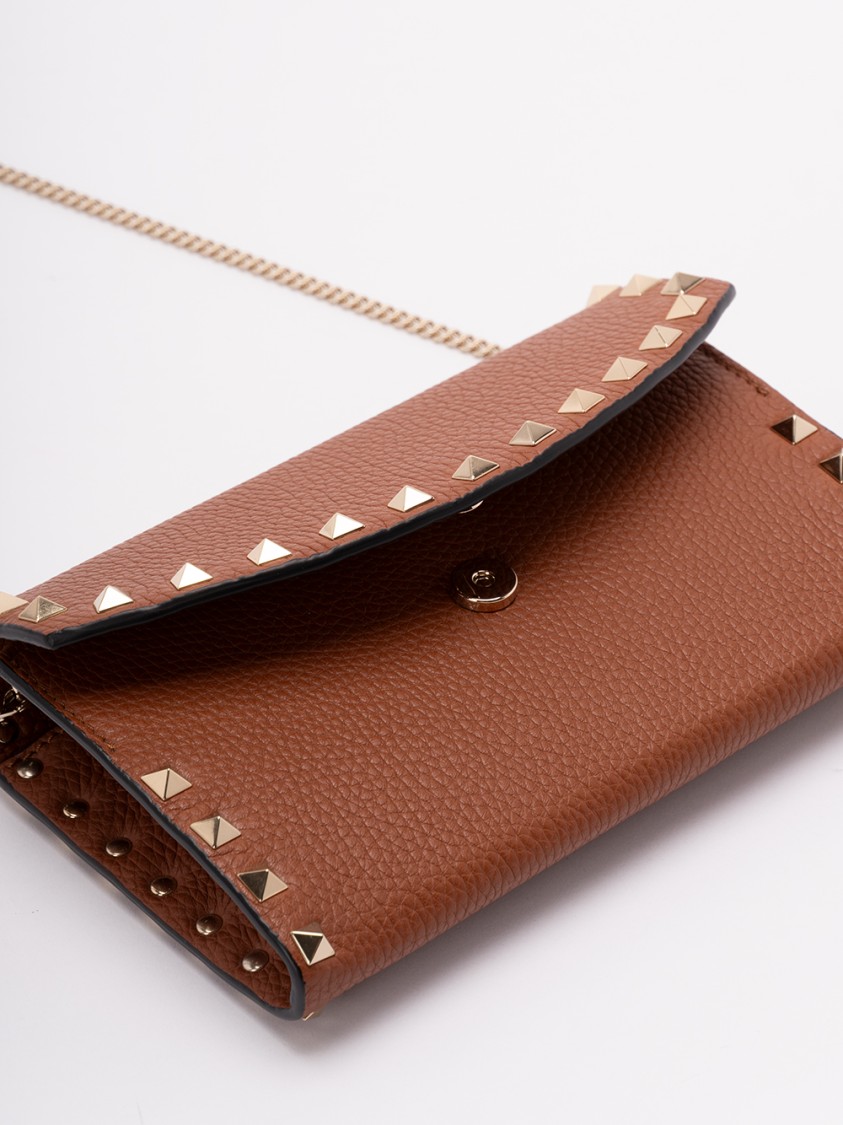 Valentino Garavani `rockstud` Wallet With Strap In Brown