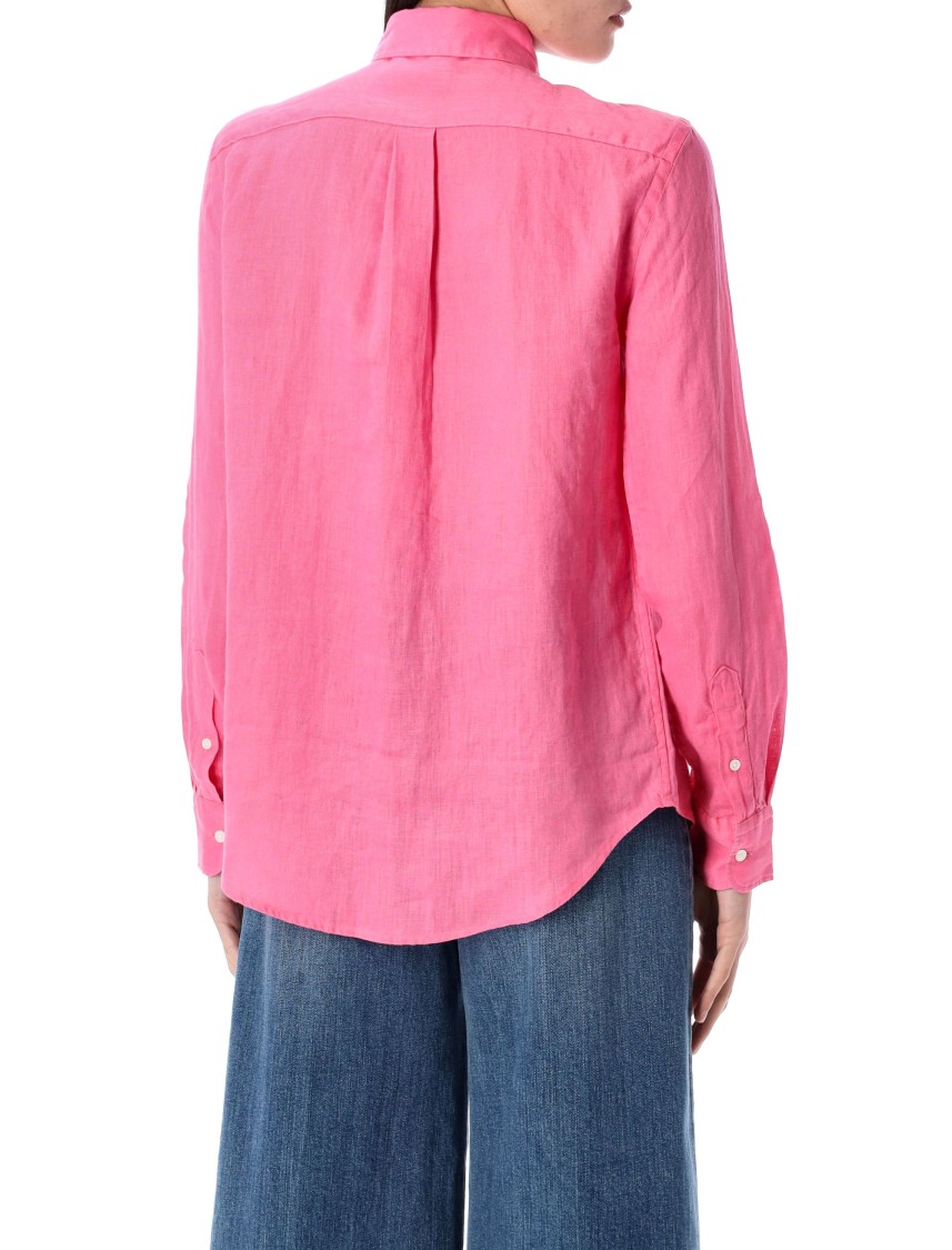 Shop Polo Ralph Lauren Long-sleeve Linen Shirt In Pink