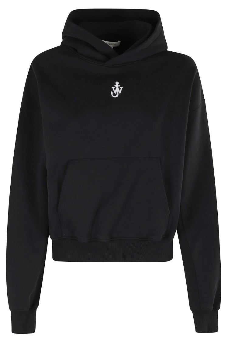 Jw Anderson J. W. Anderson Cropped Black Hoodie With Subtle Branding And Relaxed Fit In Black