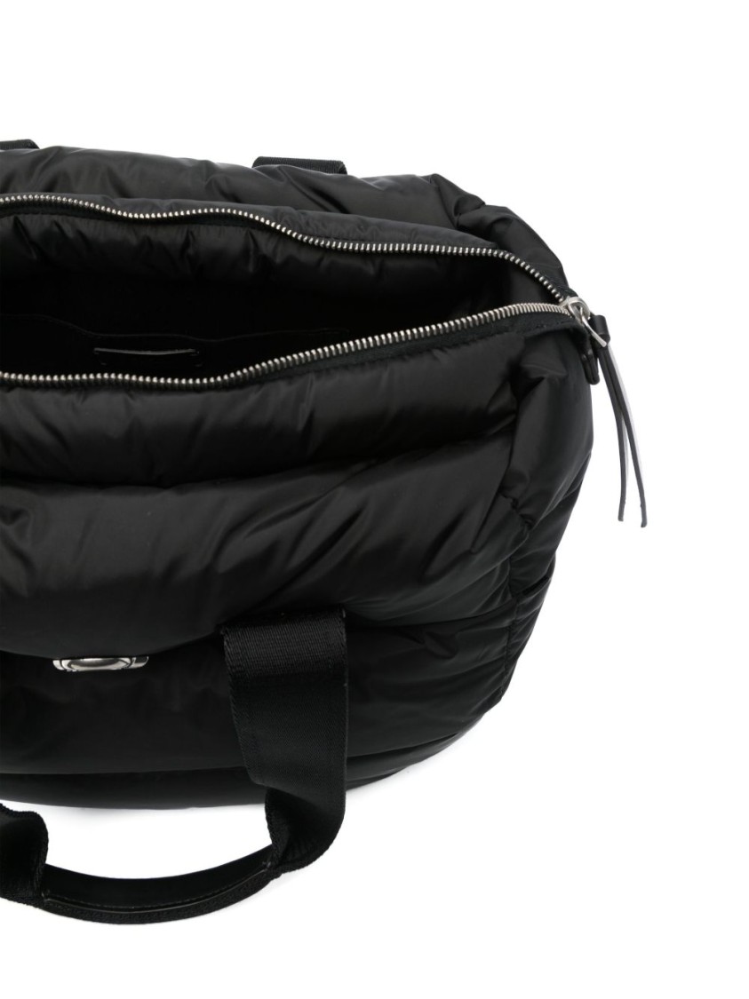 Moncler Puffy Black Tote Bag With Top Zip And Dual Handles In Black