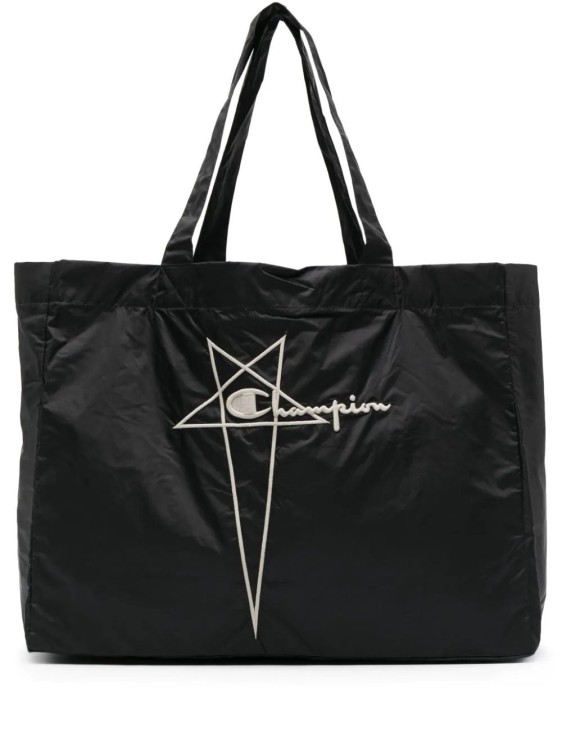トートバッグ Rick Owens X Champion Black Nylon Tote Bag With Iconic Logo Rick Owens X Champion Black Nylon Tote Bag With Iconic Logo