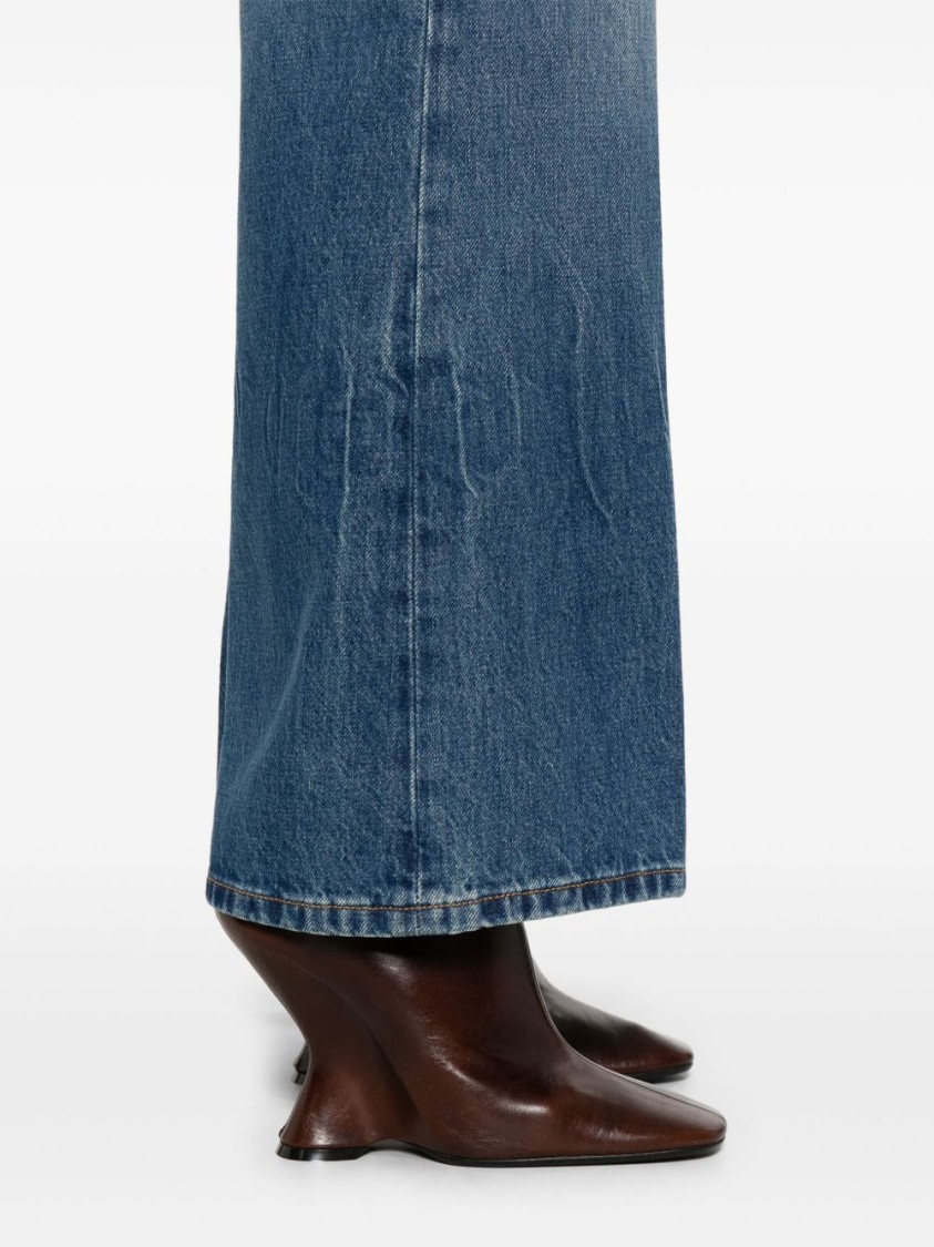 Shop Victoria Beckham Flared Denim Jeans With Mid-rise Waist