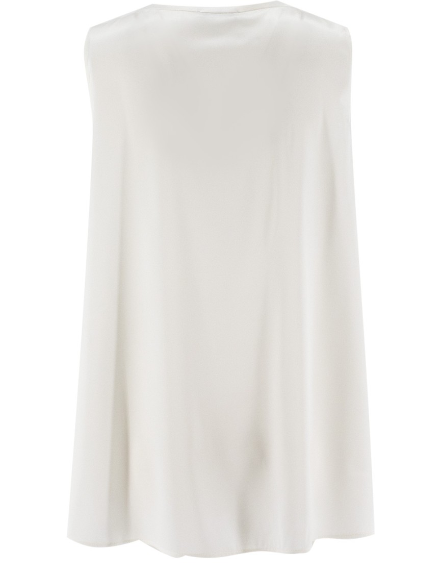Panicale Crew Neck Silk Top With Luminous Detailing In Neutrals