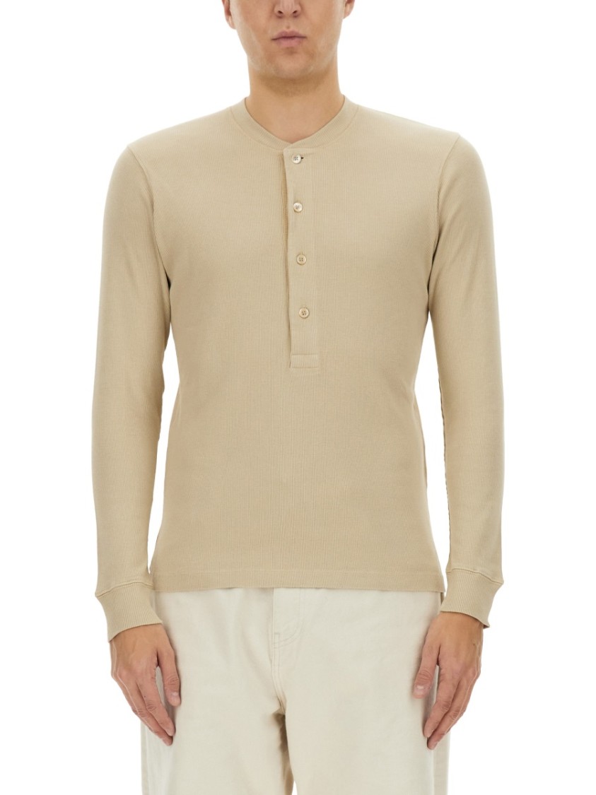 Shop Tom Ford Ribbed "henley" T-shirt In Neutrals