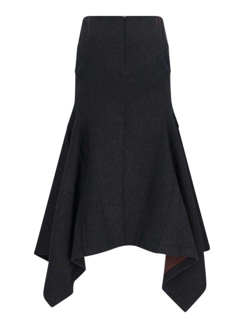 Attico Grey Midi Skirt With Logo Lettering And Handkerchief Hem In Cotton Woman In Gray