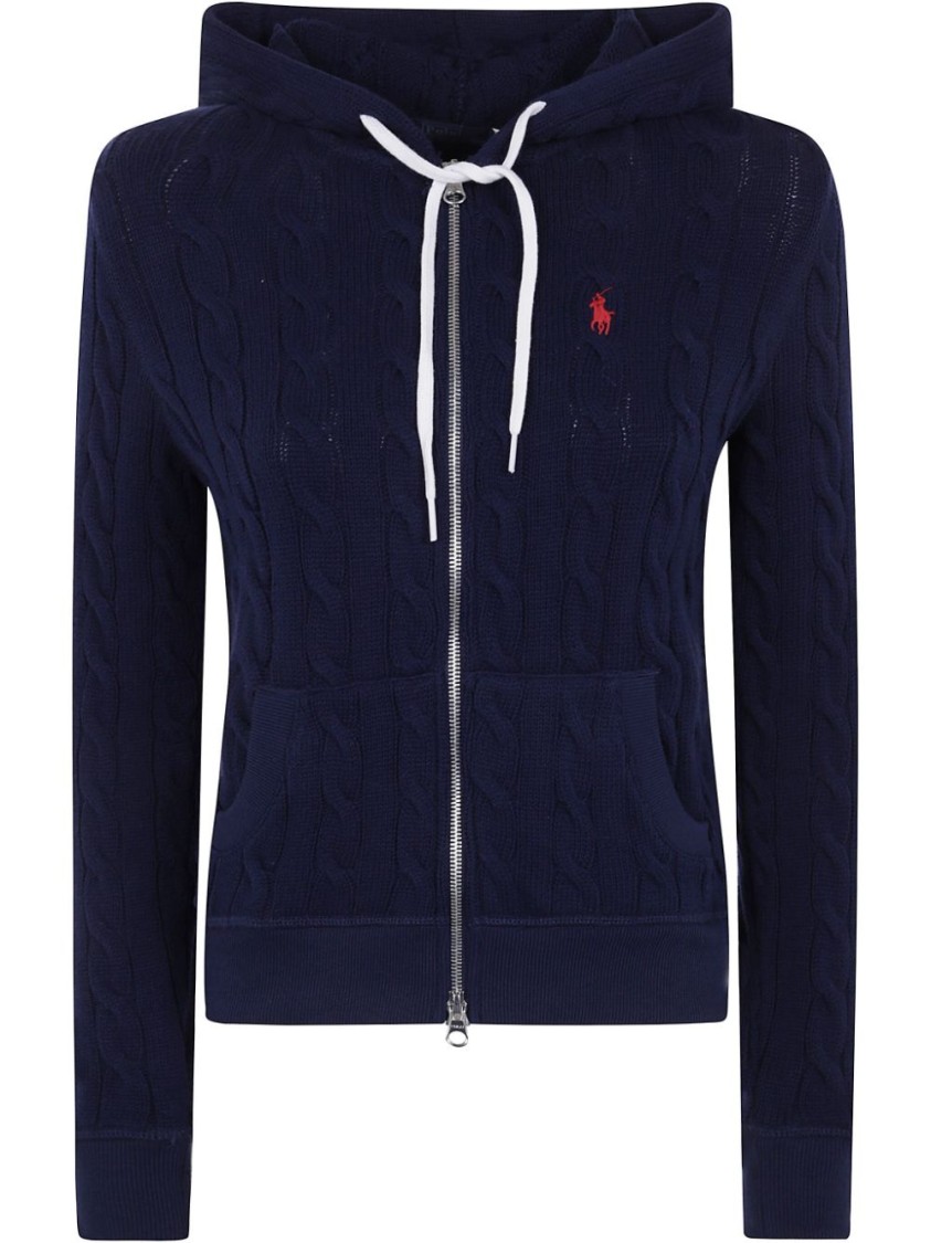Shop Polo Ralph Lauren Cable Knit Blue Zip-up Sweater