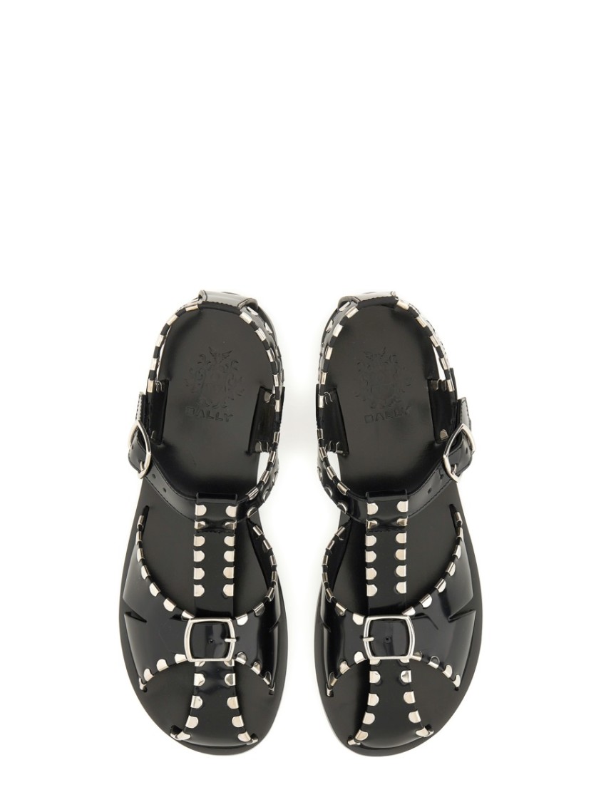 Bally Black Calfskin Leather Sandals With Metal Trim And Buckle Closure In Black