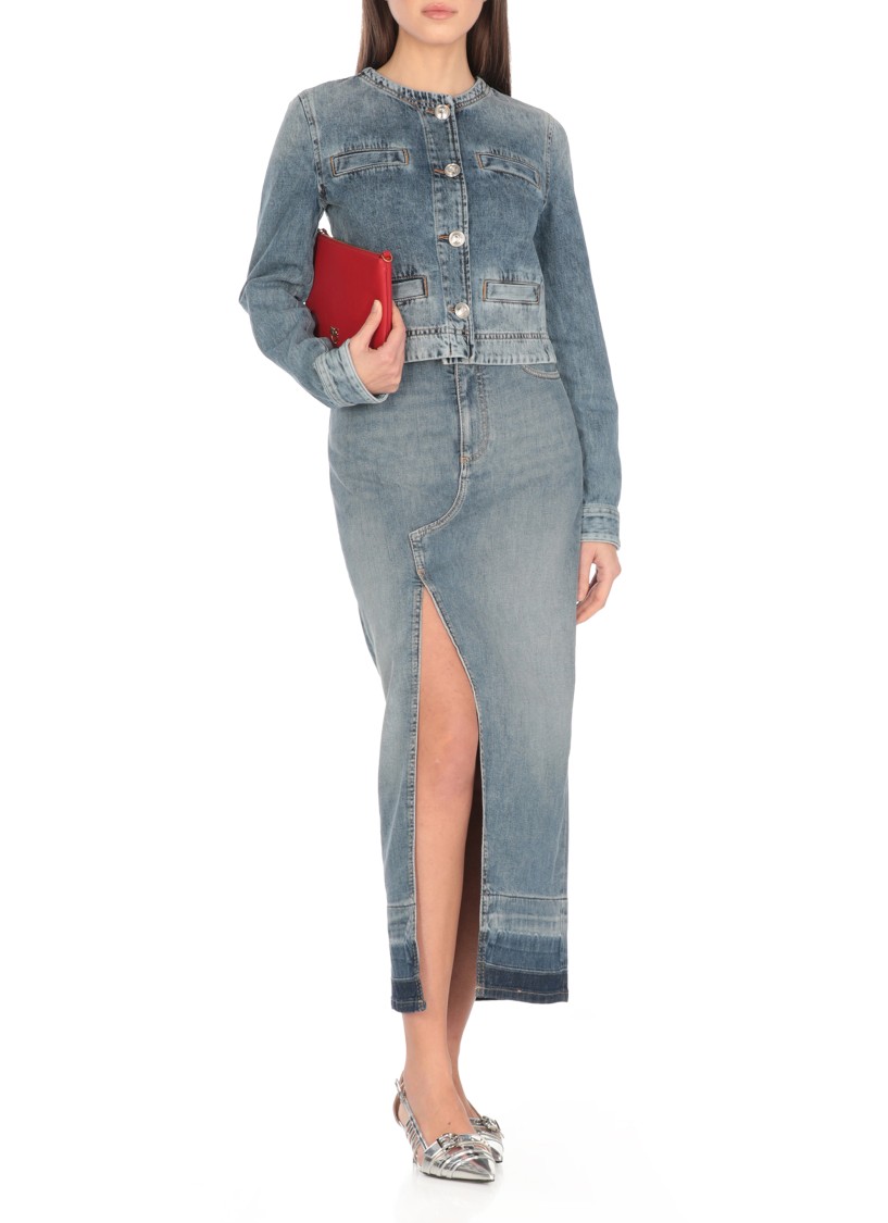 Pinko Blue Cropped Jacket With Patch Pockets On The Front In Blue