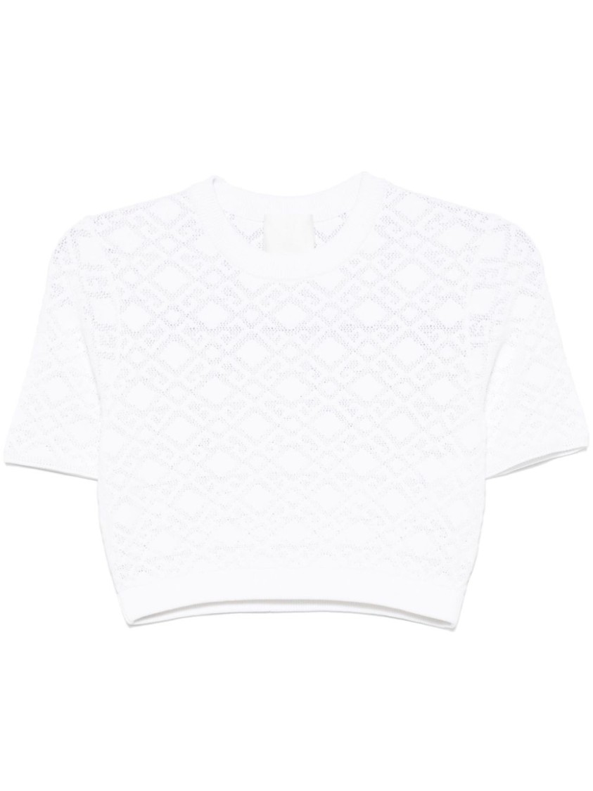 Givenchy Cropped Diamond-pattern T-shirt With Classic Crew Neck In White