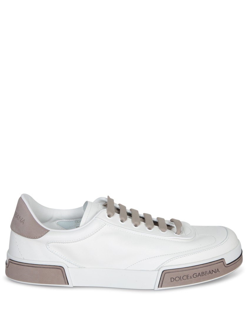 Dolce & Gabbana Portofino Yatch Sneakers In Calfskin Color White And Dove Grey In Red