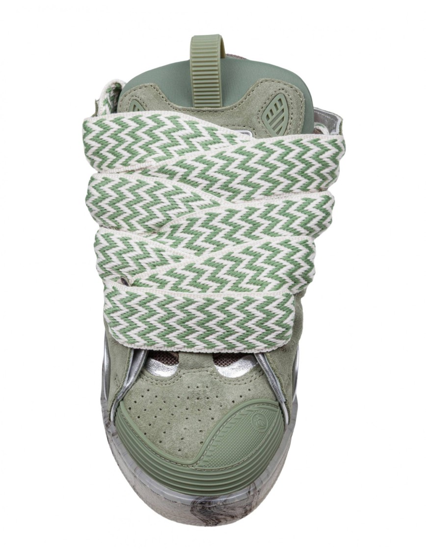 Lanvin Curb Sneakers In Leather And Mesh Colour Green