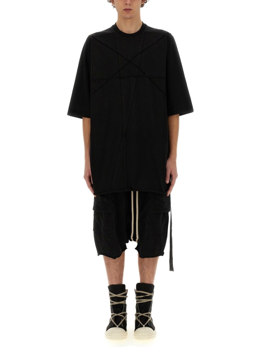 Rick Owens Drkshdw Drkshdw By Rick Owens Oversized Cotton T-shirt With Geometric Design And Relaxed Fit In Black
