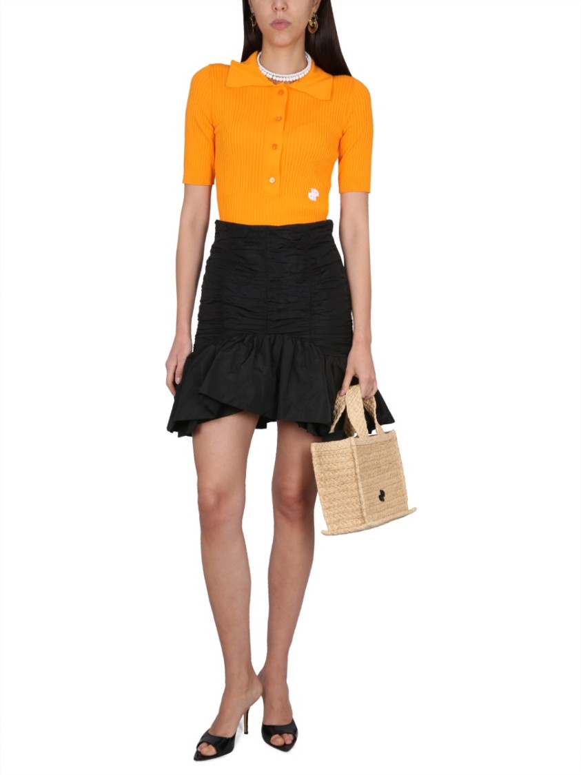 Patou High Waist Ruffled Mini Skirt In Black