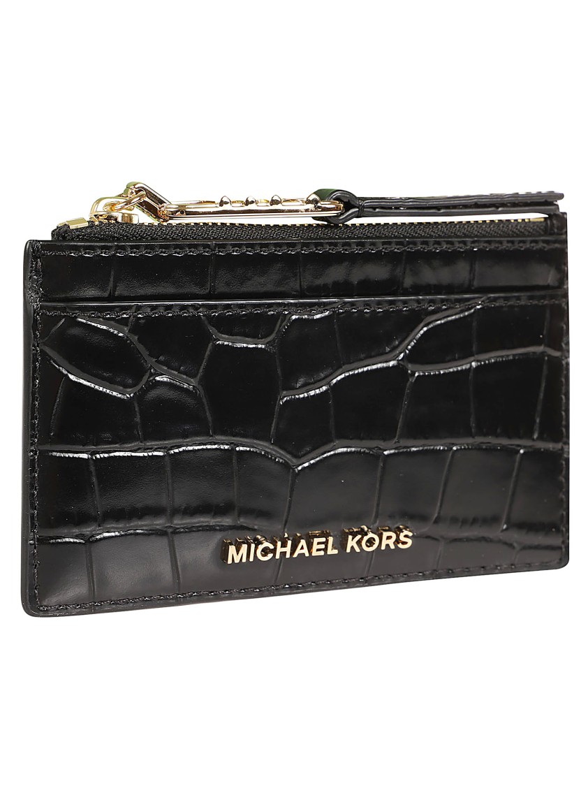 Michael Kors Empire Textured Crocodile Pattern Leather Wallet In Black