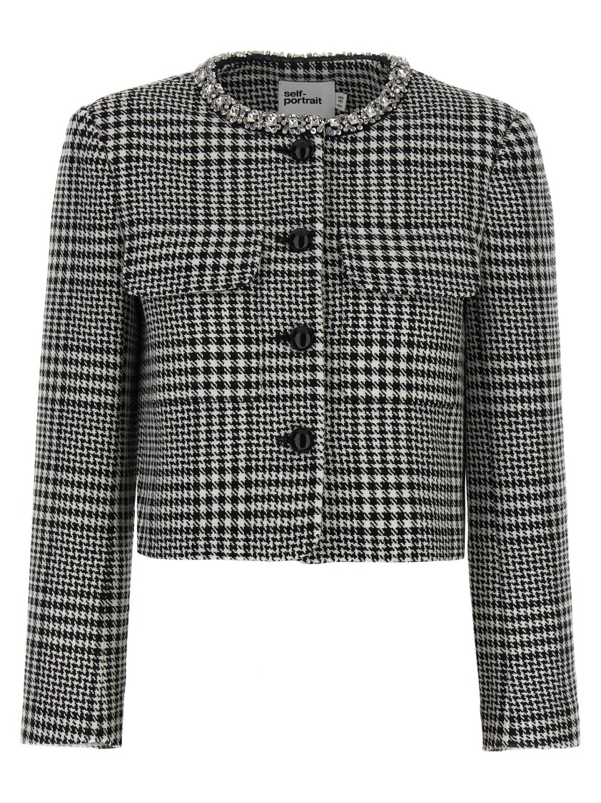 Self-portrait Houndstooth Crystal Trim Blazer