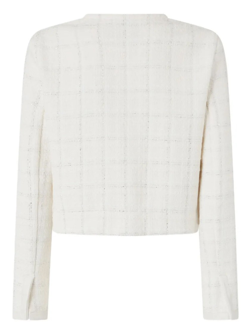 Pinko Cropped White Jacket With Textured Fabric In White