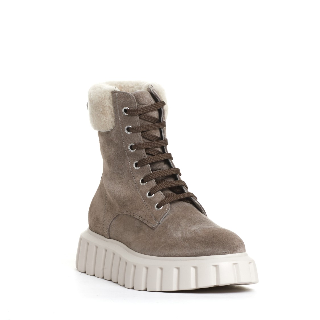 VOILE BLANCHE VOILE BLANCHE GRAY SUEDE ANKLE BOOTS WITH ECO-FUR INSERTS