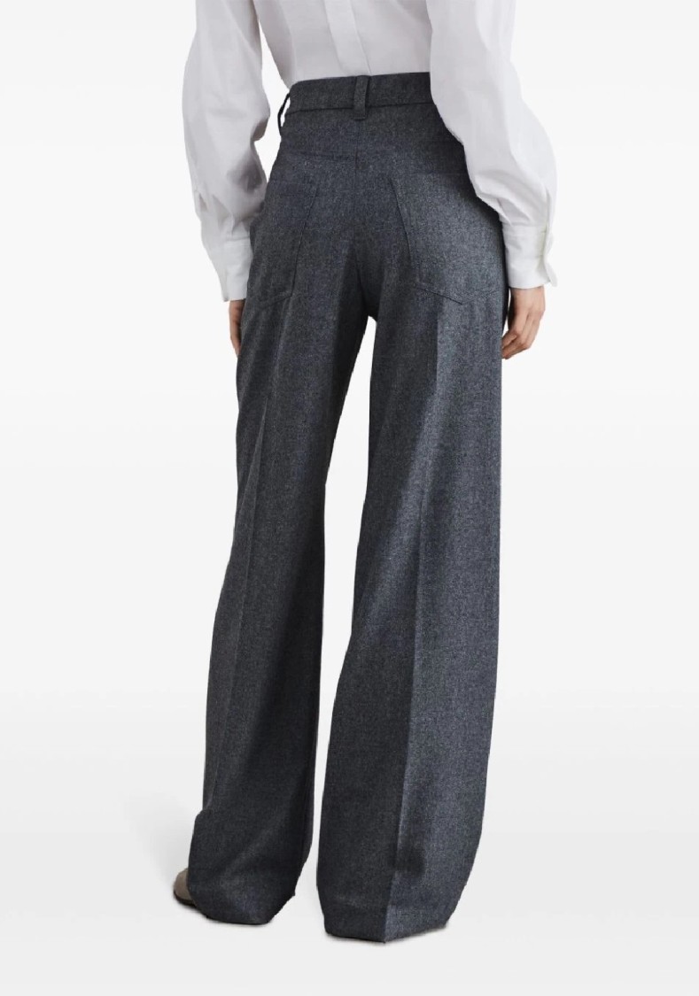 Brunello Cucinelli Wide-leg Tailored Trousers With Front Pleats In Blue