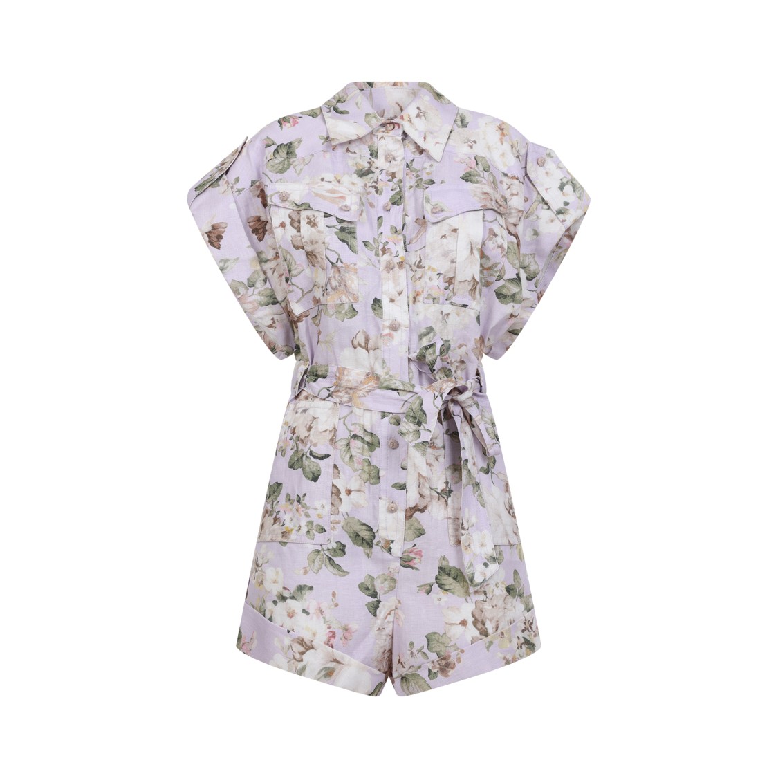 Shop Zimmermann Relaxed Fit Linen Dress With Floral Print In White