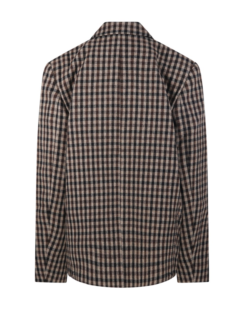 Ganni Check Wool Mix Oversized Blazer Jackets Brown In Multi