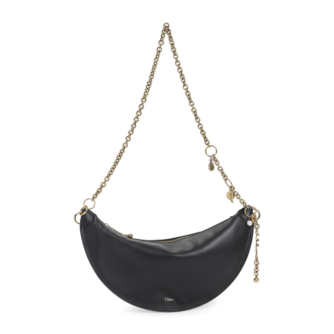 Chloé Crescent-shaped Black Lamb Leather Shoulder Bag In Black