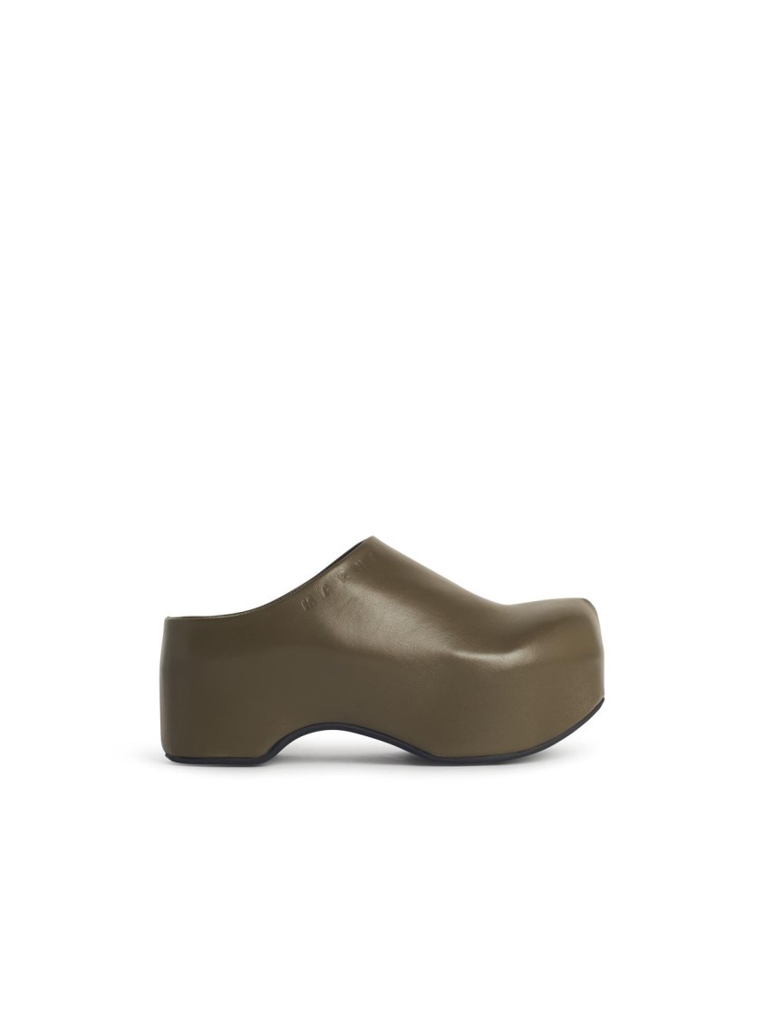Marni Deep Green Leather Chunky Clog Sabot In Green
