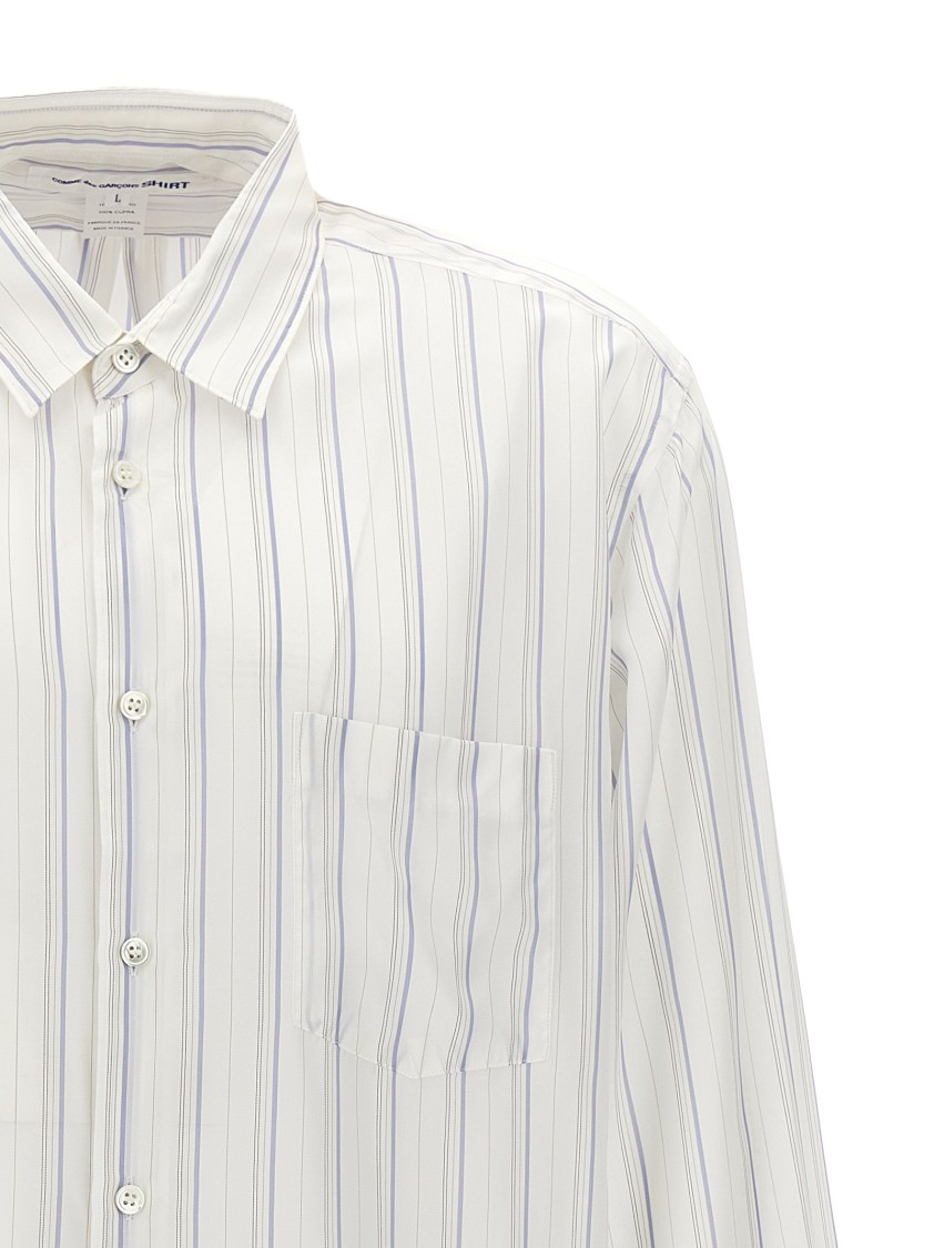Comme Des Garçons Striped Shirt With Button-down Collar And Pocket In White